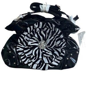 Chic Black and White Zebra Flower Shoulder Bag
